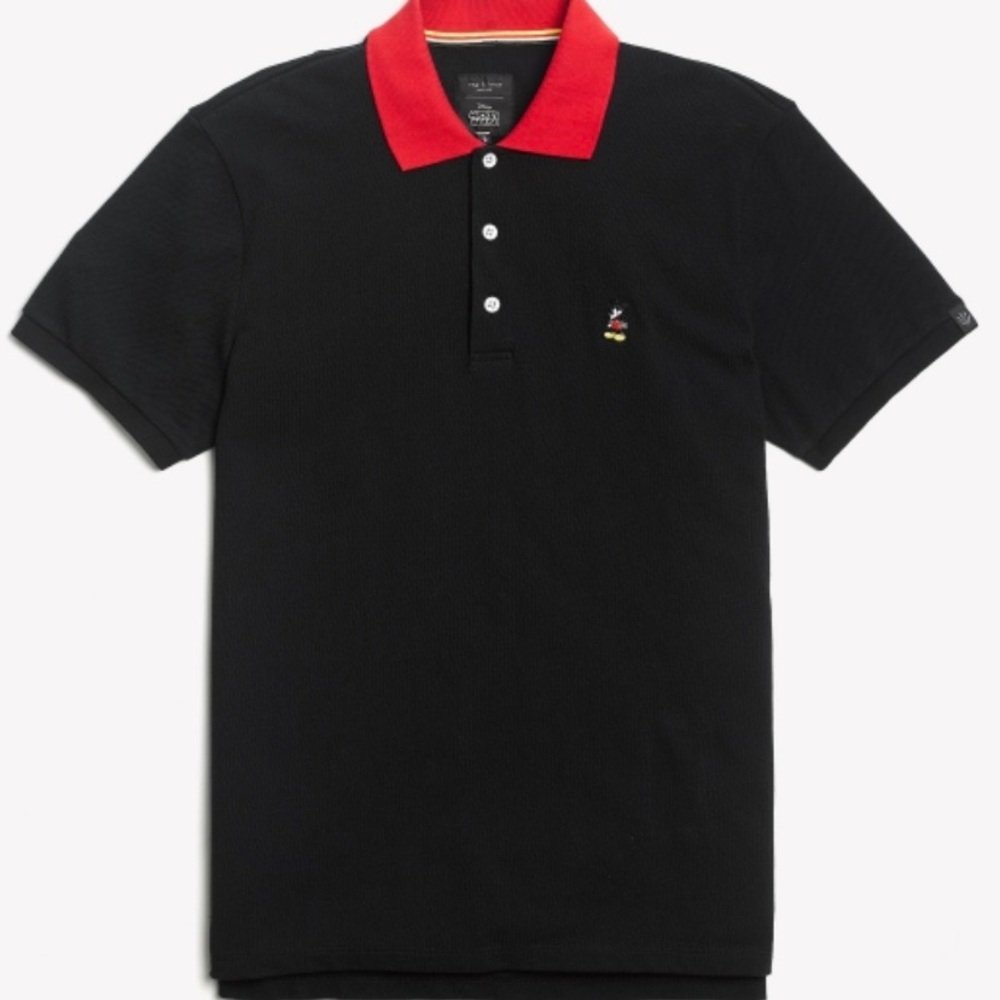 rag & bone Black Polo Shirt with Red Collar